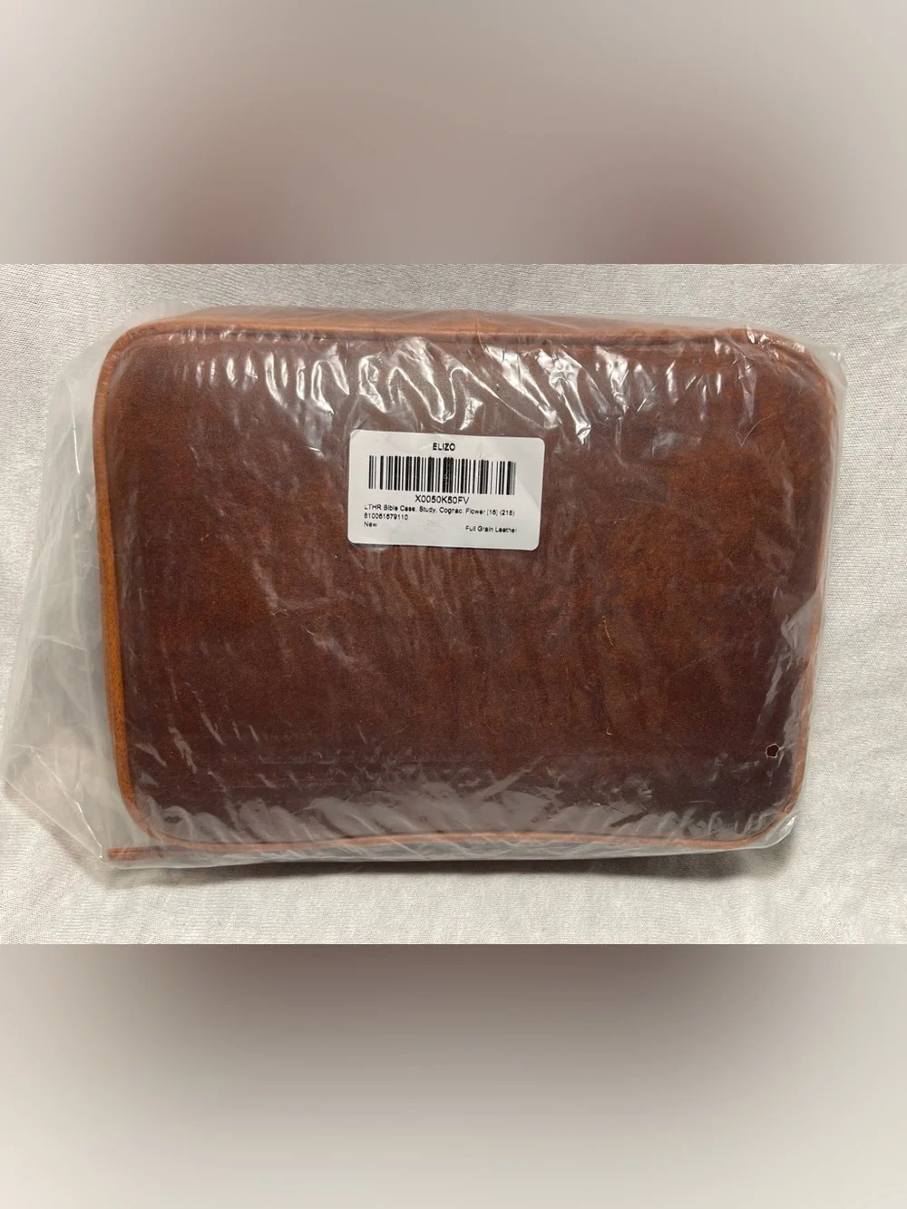 NWT Elizo Premium Full Grain Leather Bible Case Organizer Cognac Brown Floral
